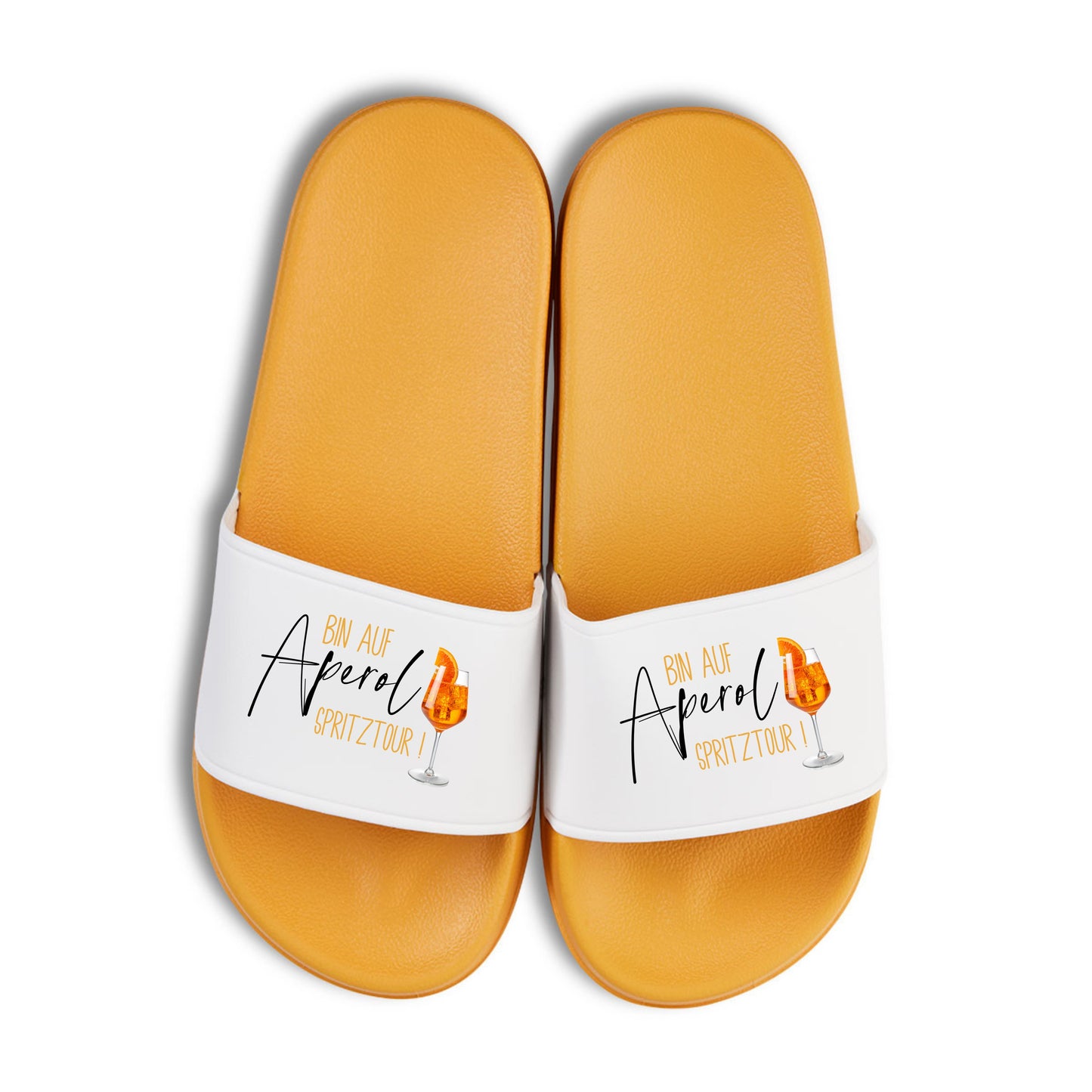 Badelatschen "bin auf Aperol Spritztour" Aperoletten in gelb