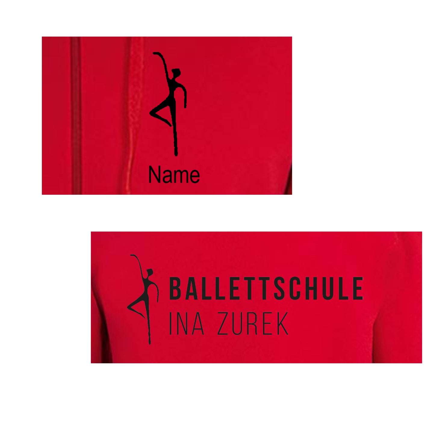 Sweatshirt-Jacke "Ballettschule" rot mit schwarzem Druck
