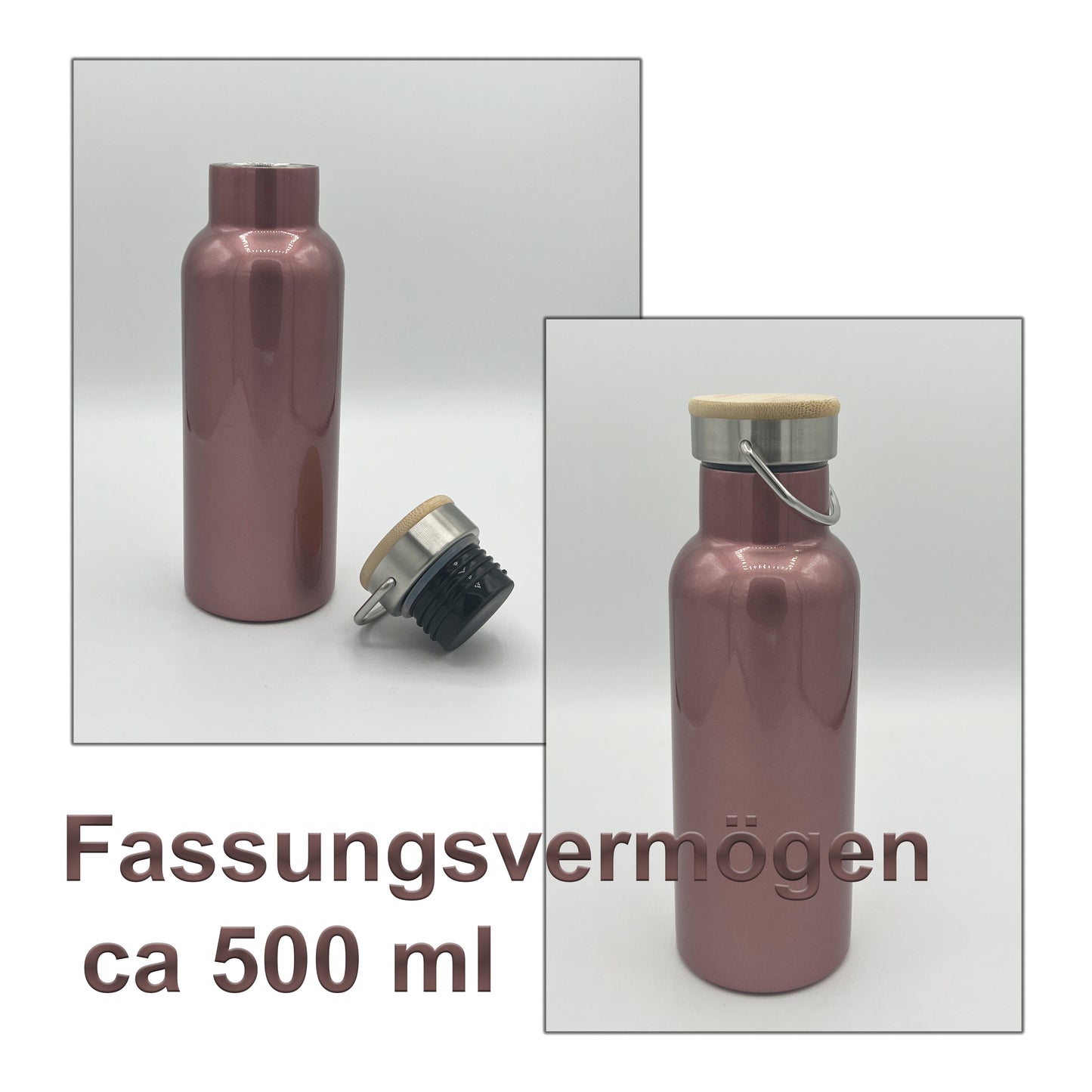 Trinkflasche mit Bambusdeckel rosegold "Ballettschule"