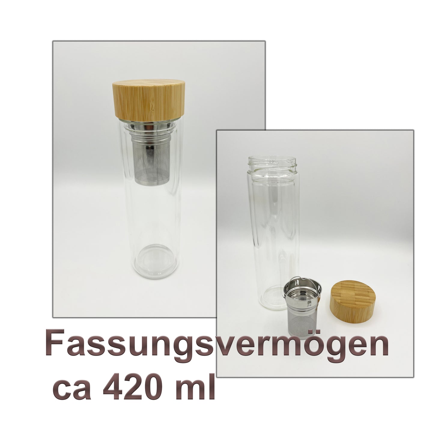 Glasflasche mit Bambusdeckel und Teesiebeinsatz "Ballettschule"