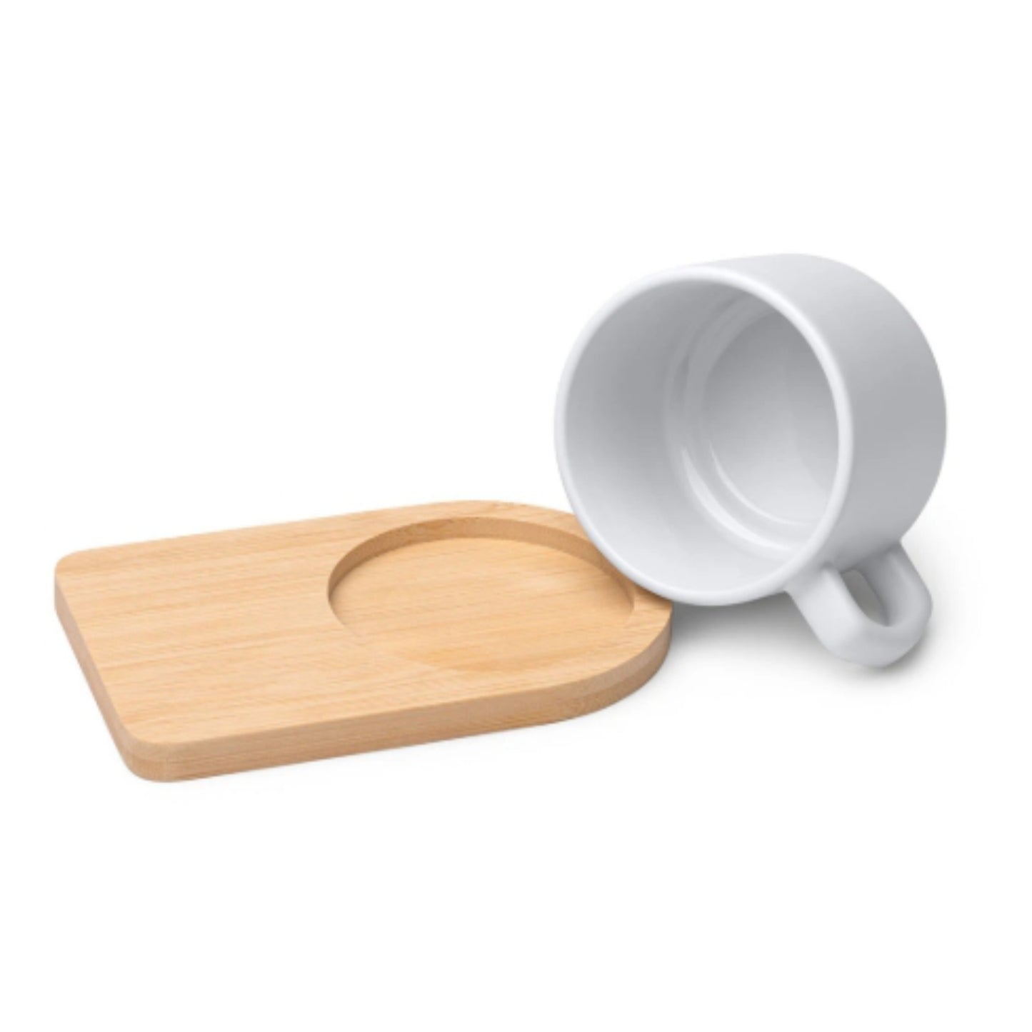 Matte Sublimationstasse GEISA mit Bambusuntersetzer, weiß