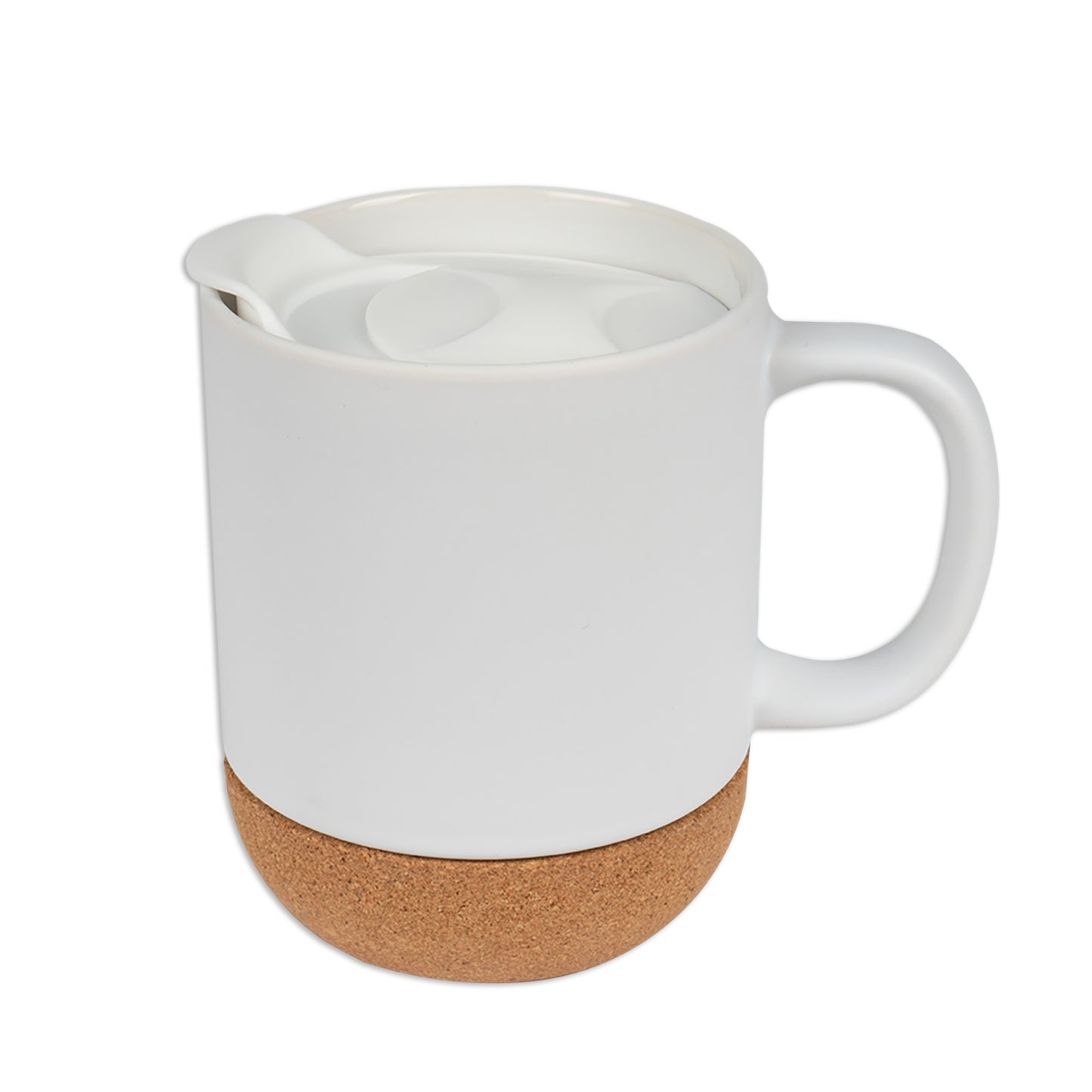Matte Sublimationstasse BEN mit abnehmbaren Korkboden und Kunststoffdeckel