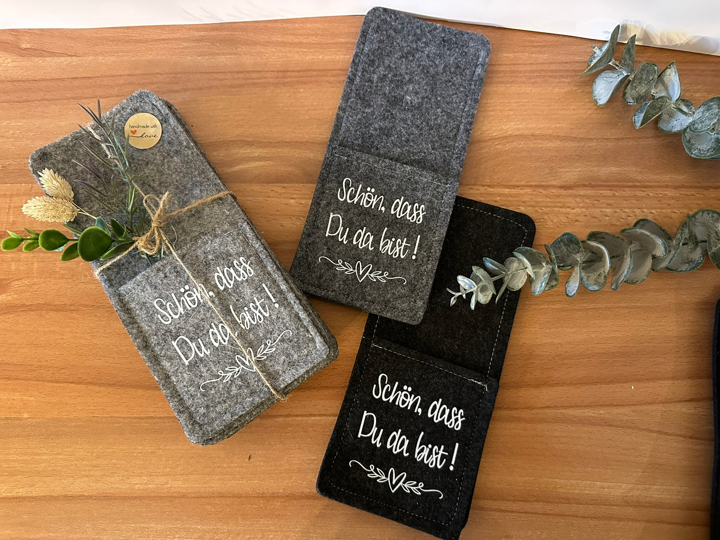 Bestecktaschen "schön dass es dich gibt" in verschiedenen Farebn