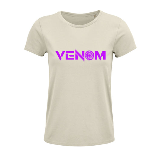 Venom Lady-Shirt creme lilaner Schrifzug mit Schlange