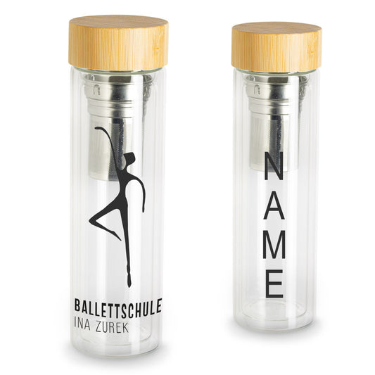 Glasflasche mit Bambusdeckel und Teesiebeinsatz "Ballettschule"