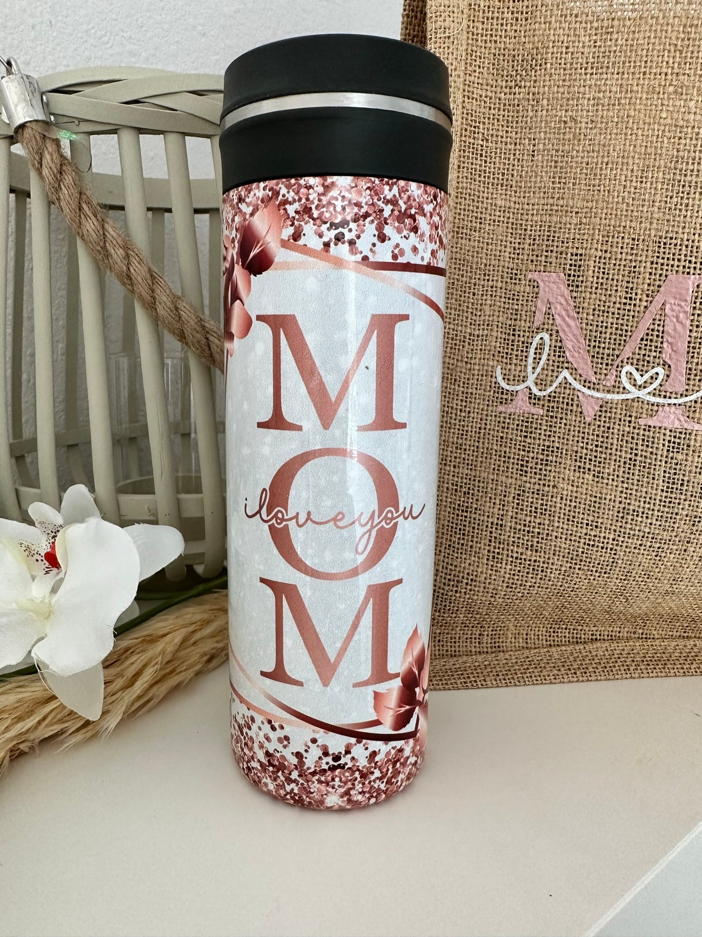 Edelstahl Thermosflasche Mom rosegold