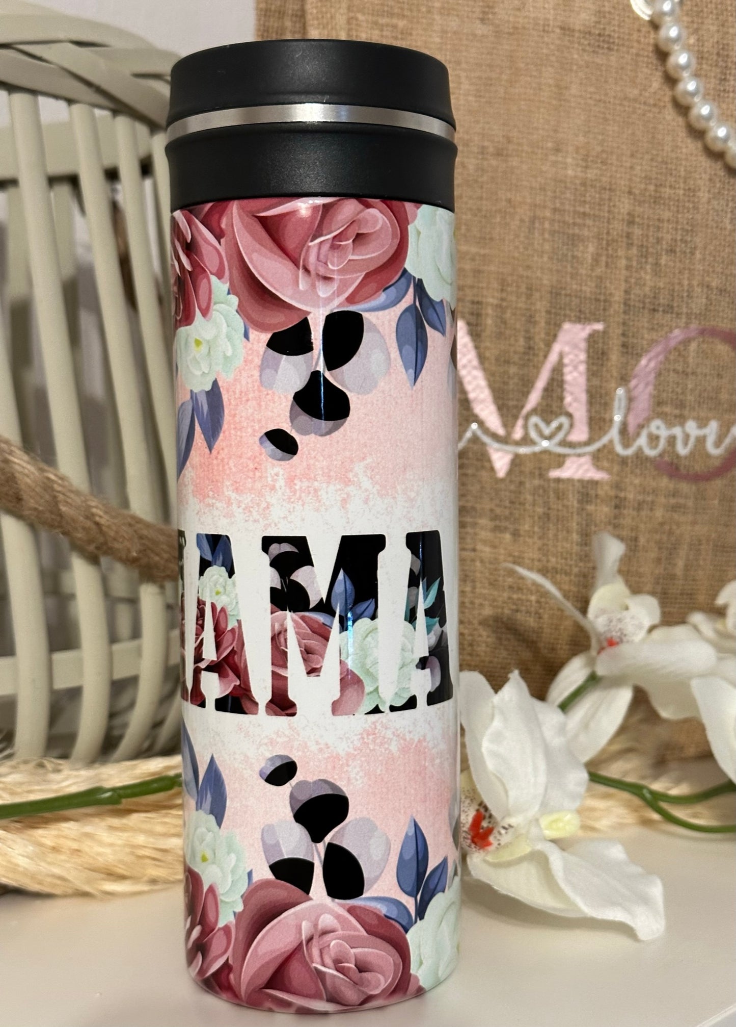 Edelstahl Thermosflasche Mama floral